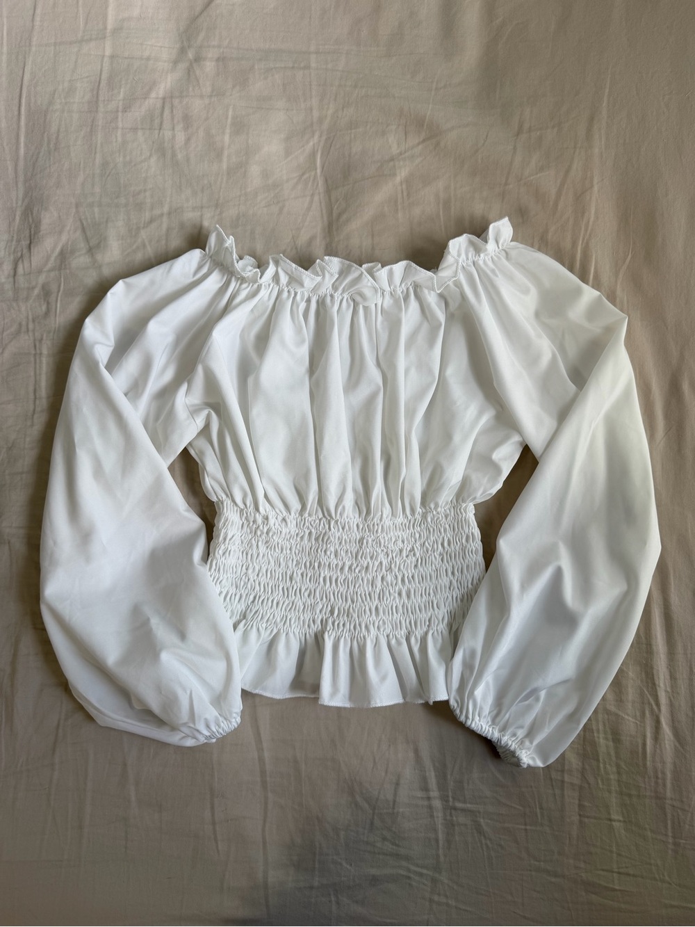 Women's White Off-Shoulder Smocked Waist Blouse